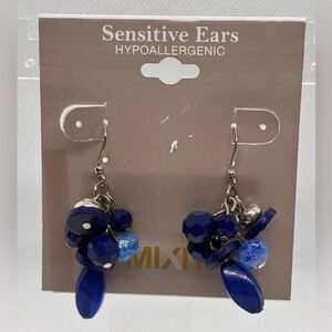 3For$20 Mix It Blue Cluster Drop Earrings for Sensitive Ears